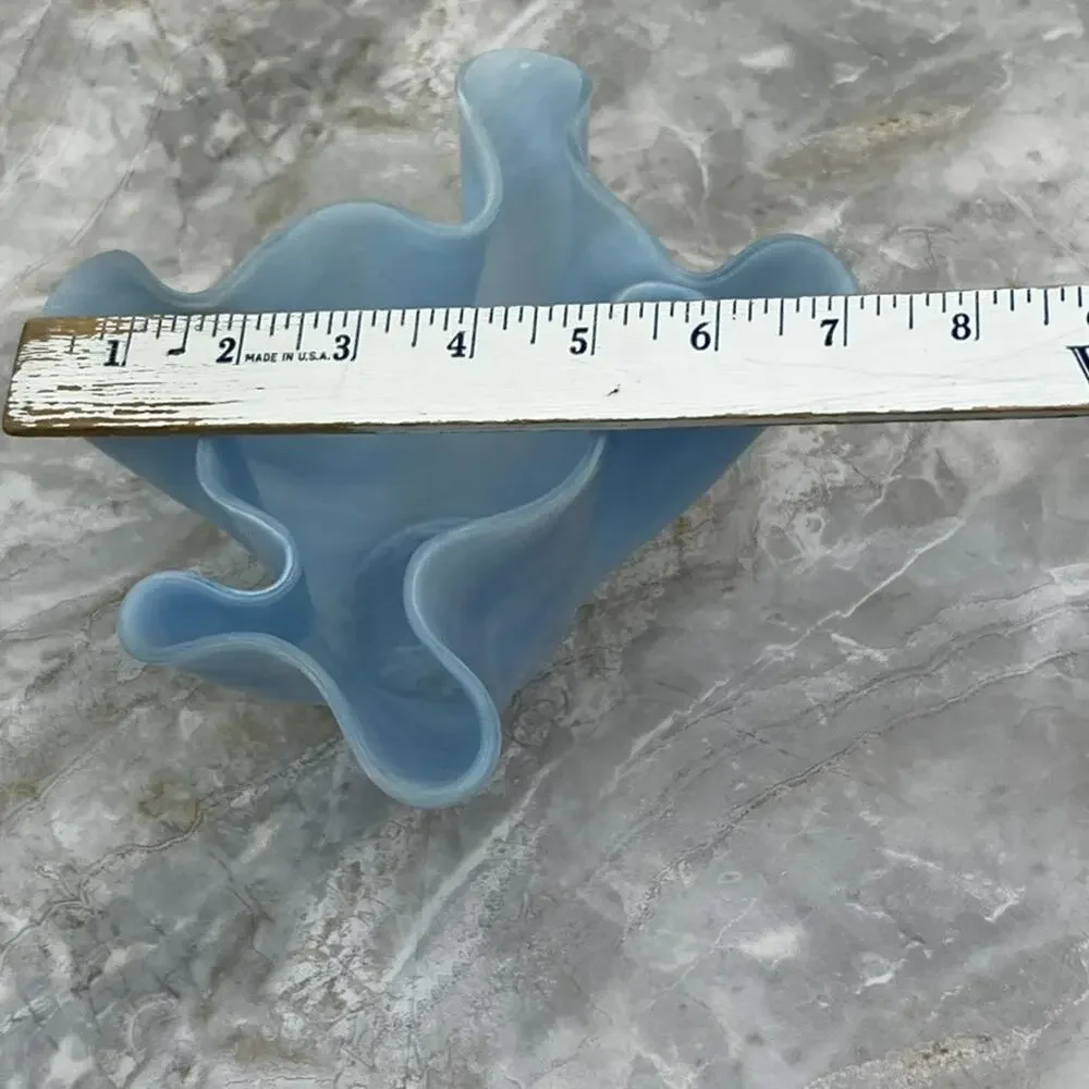 Art Glass Vase Opalescent Blue White Ruffled Handkerchief Murano Style